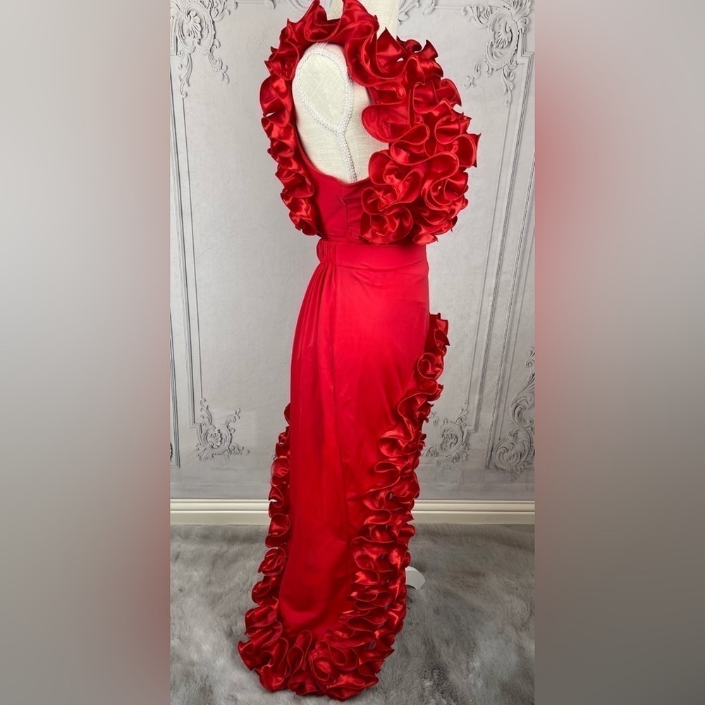 Ruby Red Luxury One Piece Swimsuit Set & Skirt Evening Gown Set - Picture 3 of 12